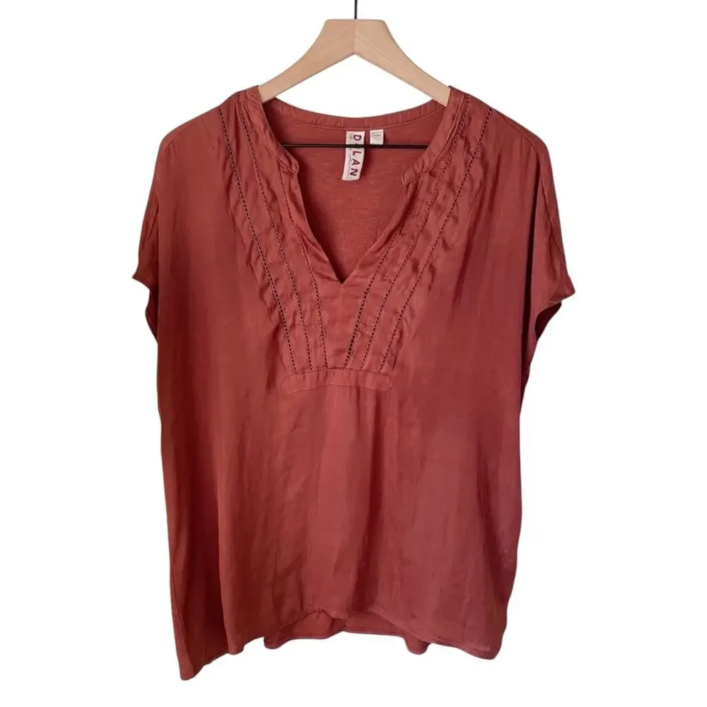 Anthropologie‎ Rust Red Dolan Blouse Flowy Soft Casual V Neck Tee Size XS